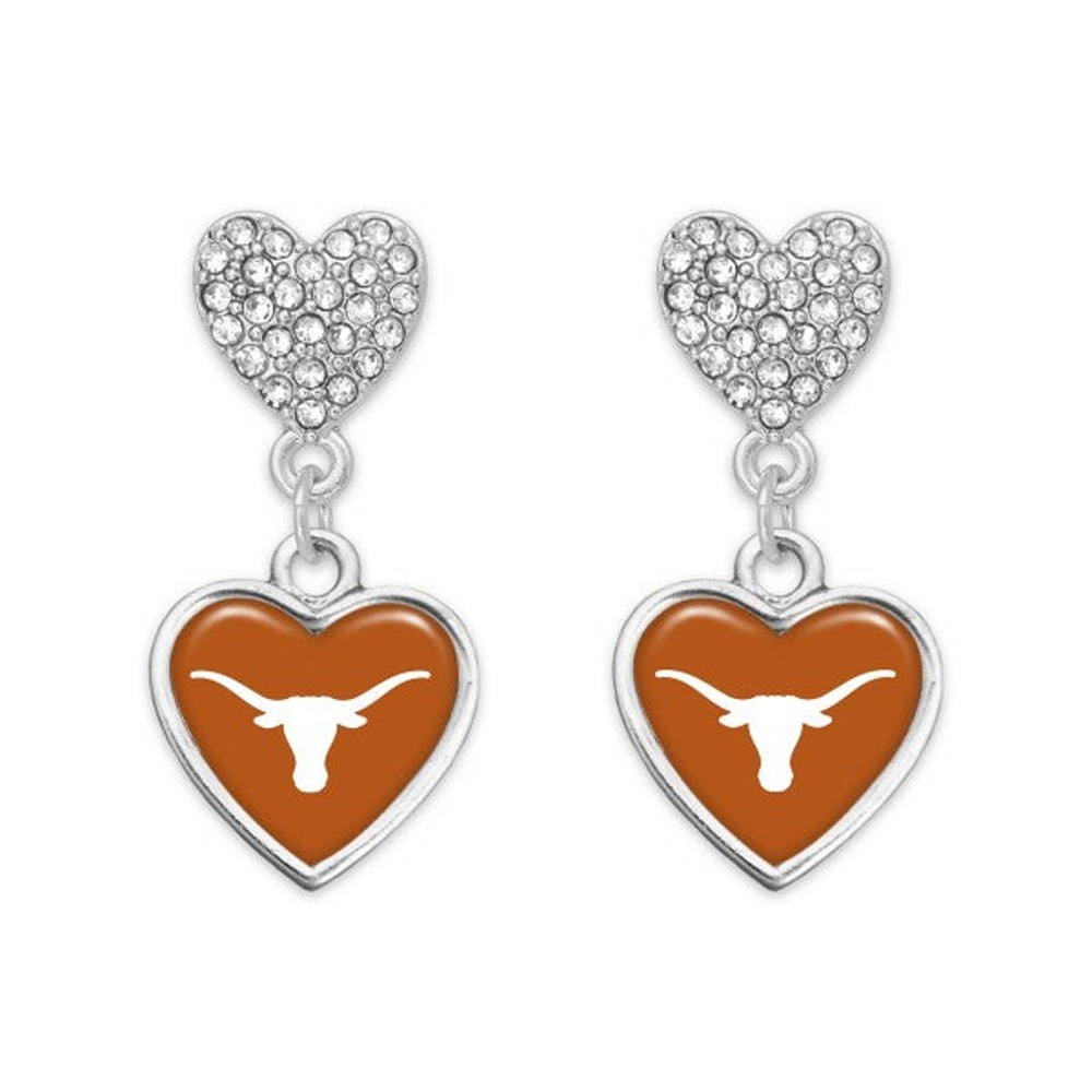 Canvas Officially Licensed Rhinestone Drop Earrings Texas Heart Charm